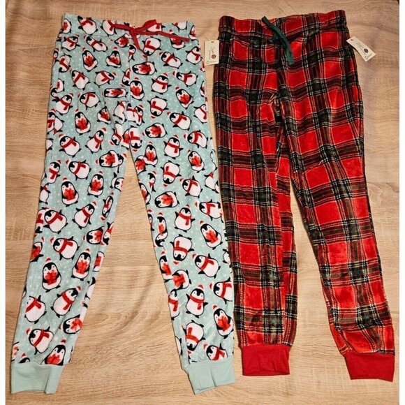 Women's Secret Treasures Xmas Penguin & Plaid Plush Pajama Jogger Pant  SMALL - Picture 1 of 5